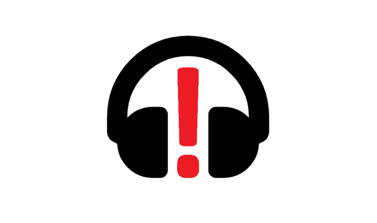 Ikon høretelefoner omkring rødt udråbstegn