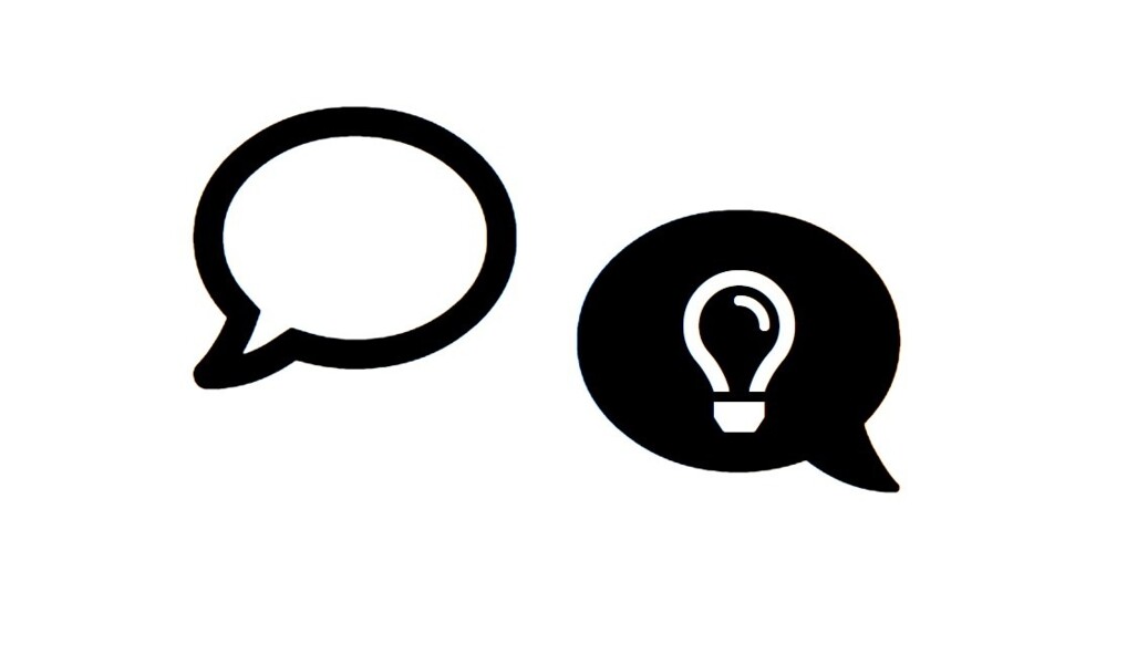 Ikoner: to talebobler - den ene med en pære i